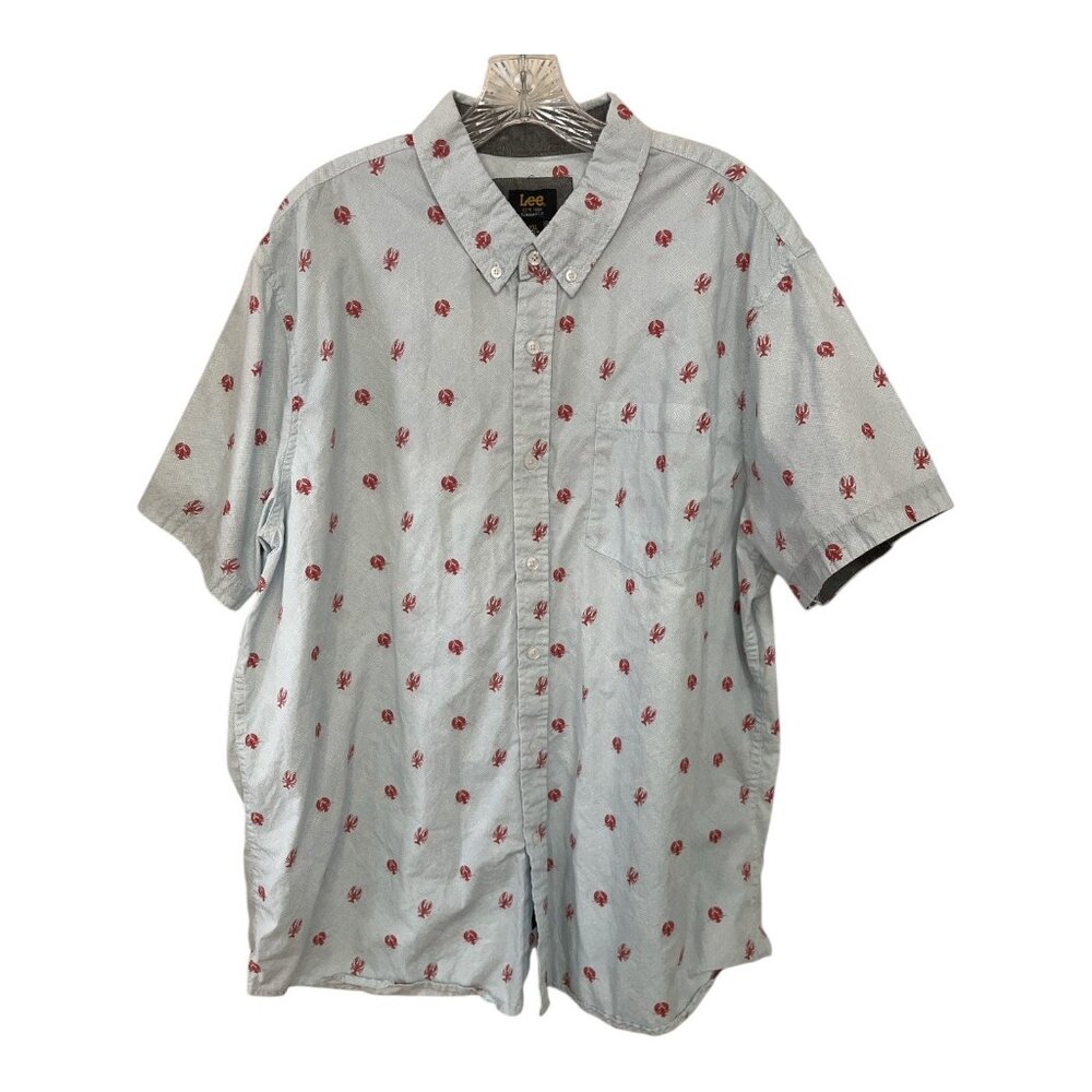 Lee Lobster Print Button Down Shirt Men’s XXL Short Sleeve Y2K Novelty